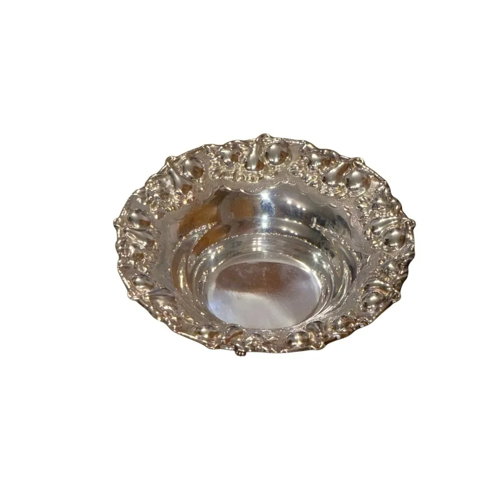 Hazorfim Israel Sterling Silver Footed Bowl 7 inch – Fruit Motif 925